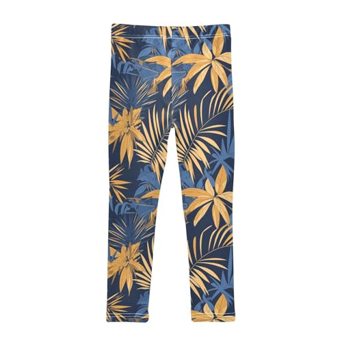 KLL Blue and Yellow Theme Plants Hawaiian Little Girls Cotton Leggings Comfortable Full Length Sweatpants Sports2