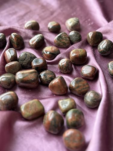 Image of Tumbled Stones, Natural Crystal Healing Stones, Home Office Decor, Aquarium Decorative Pebbles, Vase Fillers (Unakite, 100)