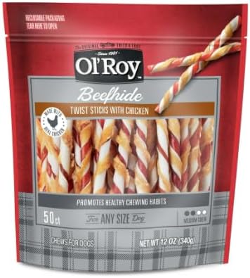 Ols ~Roy Rawhide Chicken Sticks Dog Treats, Chicken Flavor, 5 Inch, 50 Count, 3 Pack