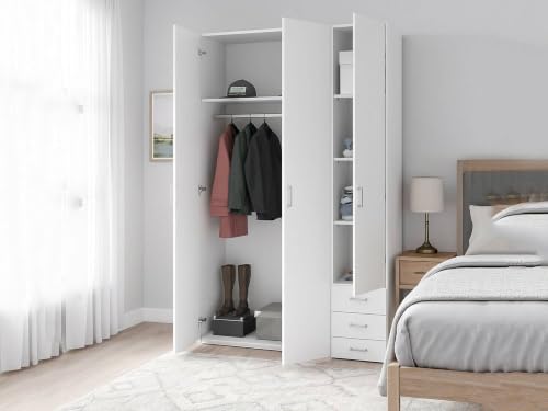 Dmora - Armoire à trois portes et trois tiroirs, couleur blanche, Dimensions 115 x 200 x 49 cm