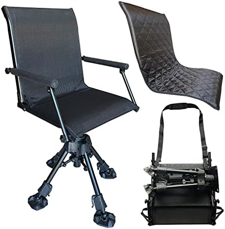 CROSS MARS Silent Swivel Stable Portable Ground Folding Outdoor Camping Fishing Hunting Blind Chair Seat with Cover, 4 Legs Adjustable Height