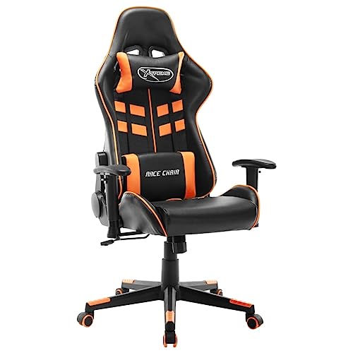 Teenpull Silla de gaming de piel sintética negra y naranja con altura regulable con 2 cojines, diseño ergonómico para ordenador y oficina