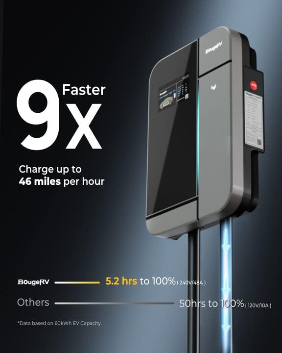 Miniatura 3 de BougeRV Home Smart Level 2 Cargador EV 48A40A32A24A16A10A Corriente ajustable, 240V, enchufe NEMA14-50, cable de 25 pies, estación de carga