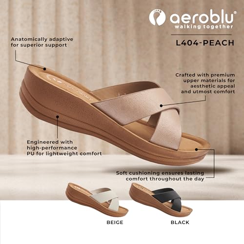Image of AEROBLU Cushion Comfort Mid Heel Slippers for Women | Classic Cross Strap Design | Comfortable Padded Footbed | Anti-Skid & Durable Heel Slippers for Girls | Ideal for Party, Ethnic and Daily wear