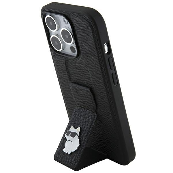 KARL LAGERFELD KLHCP14LGSACHPK Coque pour iPhone 14 Pro 6,1" Noir Hardcase Gripstand Saffiano Choupette Pins