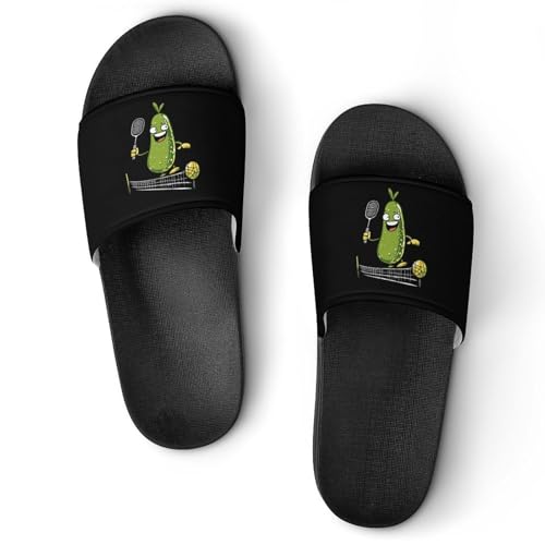 Funny Playing Pickle House Slippers for Women Men Lightweight Open-toe Slide Shoes for Bathroom Swimming Beach