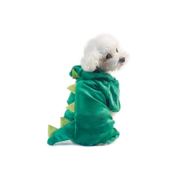 Hotumn dinosaur dog halloween costume pet dino hoodie for small dogs (medium, green) - image 3