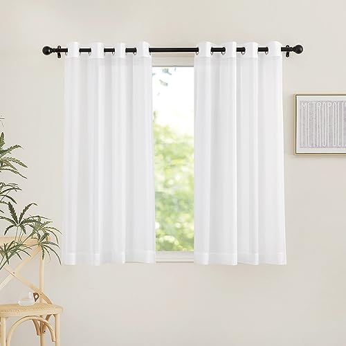 Image of NICETOWN Sheer Curtains for Windows - Grommet Top Ivory Voile Window Treatment Drape Panels for Nursery /Small Window, 2-Pack, W54 x L45