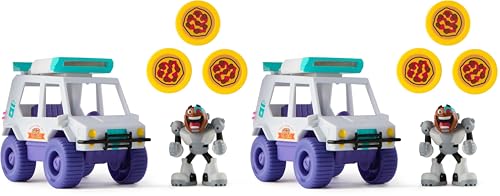 DC Comics Teen Titans GO! - Coche Lanzador DE Pizzas T-Car Y Figura DE ACCIÓN Cyborg - 6070404 - Juguetes Niños 4 Años + - Regalo Niño 4 Años + - Superheroes Juguetes (Paquete de 2)