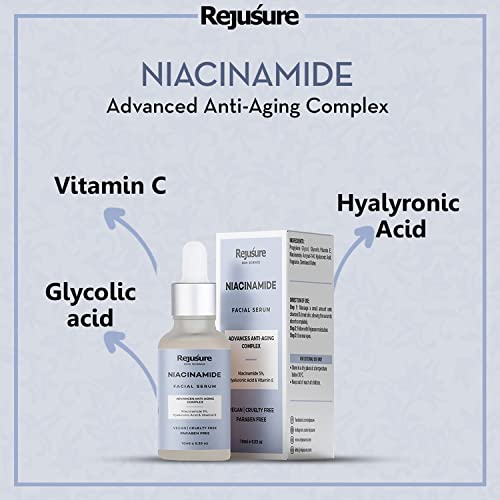 Image of Rejusure 5% Niacinamide Face Serum 10ml | Vitamin E serum | Hyaluronic Acid serum | Anti Aging serum | serum for acne and dark spots | serum for all Skin types | Serum for Men Women | Glycolic Acid |