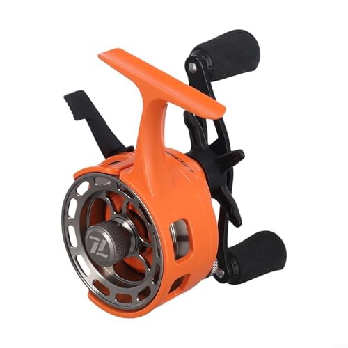 Inline Ice Fishing Reel for Magnetic Drop Systems 3.2:1 Gear Ratio 3+1 Ball Bearings Two-Way Free-Spool Lever for Ice Angling Compatible for ICI Series Yellow-Green(right hand orange)