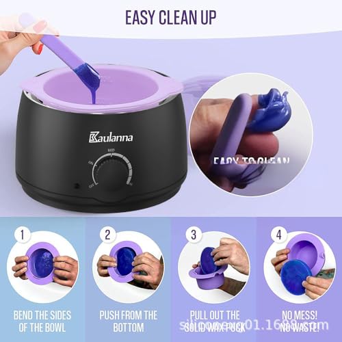 Image of Silicone Wax pot Liner, Silicone Wax Bowl Warmer liner, Non-Stick Melt Pot Replacement, Reusable Melt Liner with 50 Pcs Waxing Sticks Body Hair Removal 14 oz Purple