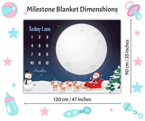 Image of Baby Monthly Milestone Blanket | 1-12 Months | Soft All-Season AC Blanket | Ideal for Newborn Boys & Girls | Perfect Growth Tracker & Photoshoot Prop with Christmas Theme | 120x90 cm