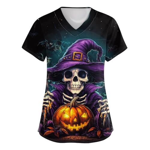 OIOLOYJM Printed Scrub Tops Women Short Sleeve V Neck Plus Size Scrubs for Womens Nursing Uniforms Shirts with Pockets