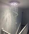 A1A9 Elegant Spiral Crystal Chandelier Lighting, Clear K9 Crystal Raindrop LED Ceiling Lights Chrome Flush Mount Pendant Light Fixture for Livingroom Dining Room Hallway Stairway Foyer (D20'' H62'')
