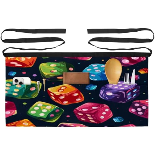 Tablier court de chef lot de 3 avec poches pour service de bar et cuisine à motif dés colorés