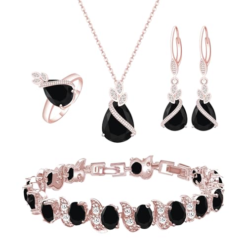 GZWHD Rose Gold Tone Black Jewelry Sets for Women