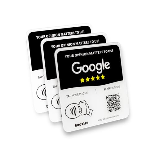 Tap Google Review Plate - Tap for Instant Reviews - All Compatible Phones - Reusable Smart Tap NFC & QR - 12 x 12 cm - Mount Anywhere 3M Adhesive 3-Pack