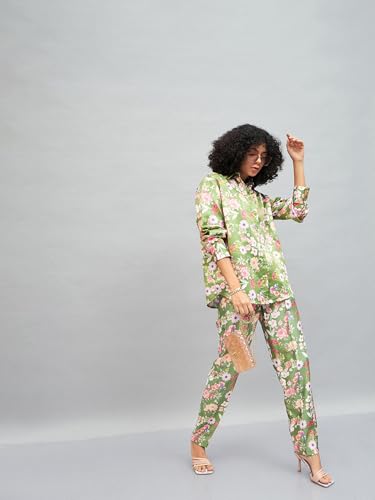 Image of SASSAFRAS Women Satin Floral Oversized Shirt