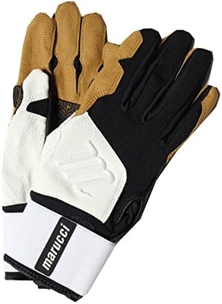 Marucci Blacksmith Full-Wrap Baseball Batting Gloves, White/Black, Adult Medium