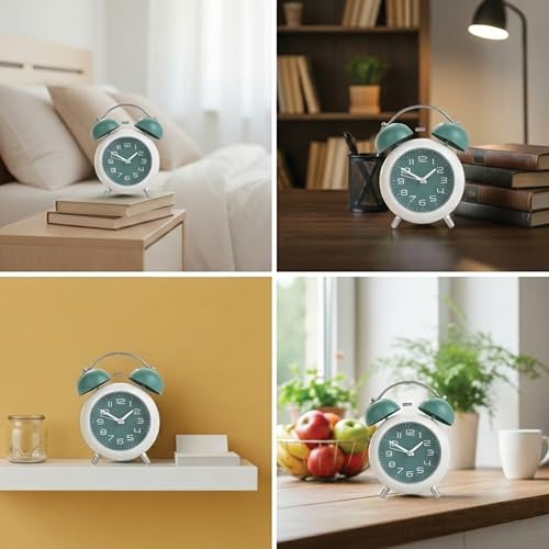 Image of Auromin Analog Alarm Clock for Bedroom & Study Table | Loud Alarm for Heavy Sleepers | Silent Desk & Table Clock for Home, Office, Living Room | Retro Stainless Steel Alarm Clock
