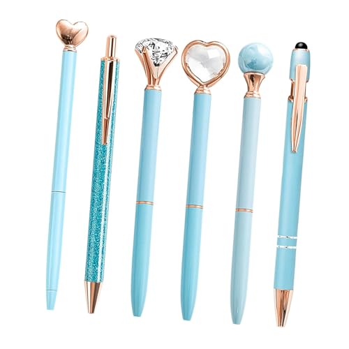 6Pcs 0.5mm Smooth Writing Ballpoint Pens for School Students Daily Use Luxury Gemstones Ballpoint Pen
