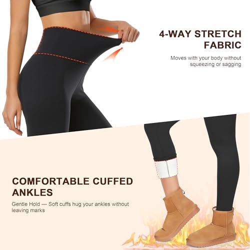 Image of DHSO Thick Winter Fleece Lined Leggings Women - Thermal Warm High Waisted Tummy Control Soft Pants for Snow Cold