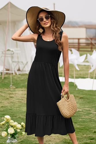 Image of STYLEWORD Womens Summer Casual Short Sleeve Flowy Midi Beach Dress