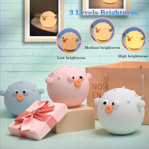Image of Cute Anemonefish Night Light, LED Squishy Night Lamp, Dimmable Timer Nursery Nightlight for Kids, Rechargeable Touch Lamp, Dorm Decor, Kids Funny Gifts (Blue Fish)