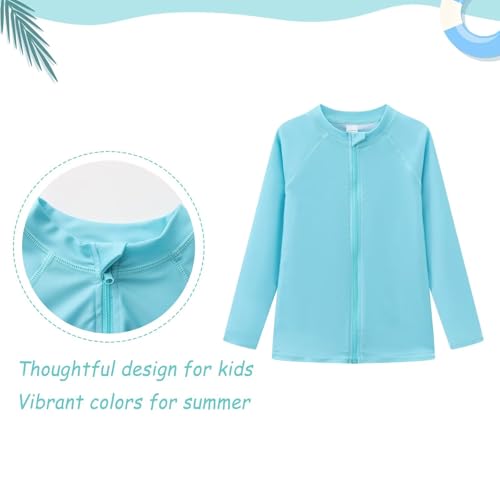 Image of Girls Swim Shirts, Long Sleeve Rash Guard Swimsuits with Full Zipper Sun Protection Bathing Suit Quick Dry Swimwear for Kids