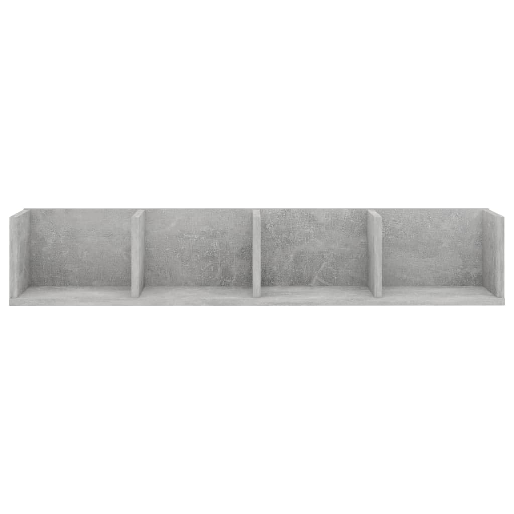 Regał ścienny na płyty CD, szary beton, 100 x 18 x 18 cm, materiał drewnopochodny z 4 półkami, wiszący regał na płyty CD DVD, montaż ścienny, wytrzymały i trwały, idealny do salonu, sypialni