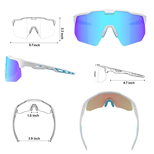 Haayot Polarized Cycling Glasses,Sports Sunglasses For Men Women,Baseball Biking Running Fishing Sunglasses With 5 Interchangeable Lenses White Blue #TOP7