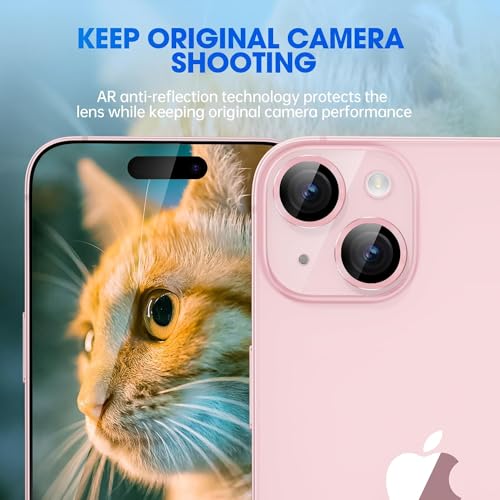 Image of Skinomi Camera Lens Protector Compatible with iPhone 15 plus [Anti-Scratch] Premium Tempered Glass Film Aluminum Alloy Lens Ring Cover, Pink Titanium