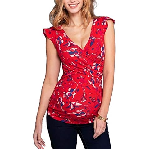 G-Amber Maternity Clothes Women's Nursing Tank Tops for Floral V Neck Lotus Leaf Sleeve Breastfeeding T Shirt Cover