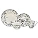 222 Fifth Adelaide 16-Piece Casual Grey Porcelain Dinnerware Set – Service for 4, Classic Toile Bird & Floral Design, Microwave & Dishwasher Safe, for Everyday Dining & Entertainment
