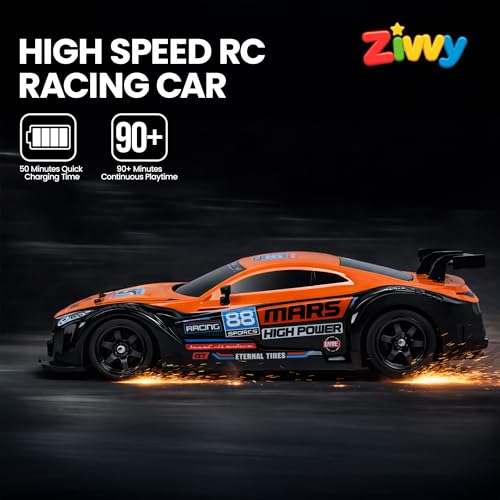Image of Big Remote Control Car - Orange | 2.4G Drift Racing Car with 150 Meter Range, Smoke Effect, LED Lights & Music | Rechargeable RC Car Toy | Best Gift for Boys & Girls 2 3 4 5 6 7 8+ Years
