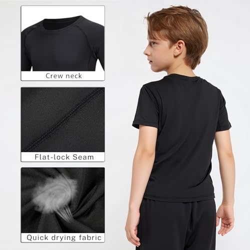 Boys Compression Shirt Short Sleeve Youth Athletic Undershirt Kids Quick Dry Athletic Base Layer T-Shirt for Sports3