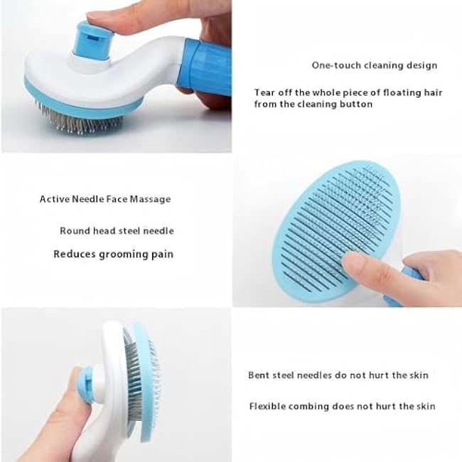 Cat Hair Brush, Cat Brush for Shedding with Metal Comb, Self Cleaning Pet Hair Brush with Release Button - Skin Friendly Deshedding Grooming Brush for Short and Long Haired Cats-GL0nrDZ1