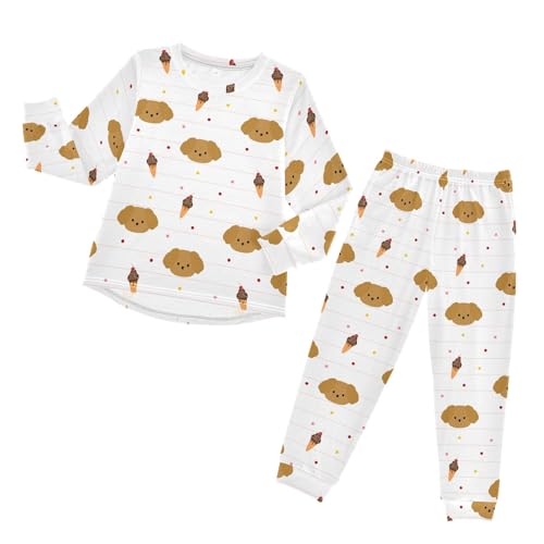 Pajama Set Long Sleeve for Boys & Girls,Dog White Ice Cream Kid's Soft Sleepwear Crewneck Loungewear 2 Piece PJ Underwear Set 8T