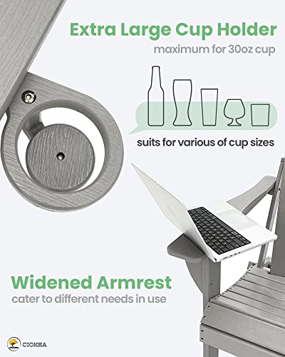 Ciokea Folding Adirondack Chair Wood Texture, Patio Adirondack Chair Weather Resistant, Plastic Fire Pit Chair With Cup Holder, Lawn Chair For Outdoor Porch Garden Backyard Deck (Grey) #TOP2