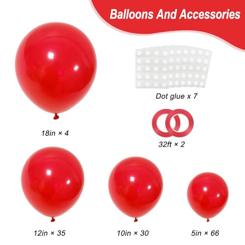 Image of RUBFAC 135pcs Red Balloons Different Sizes 18 12 10 5 Inch for Garland Arch, Latex Christmas Balloon for Birthday Party Wedding Decorations
