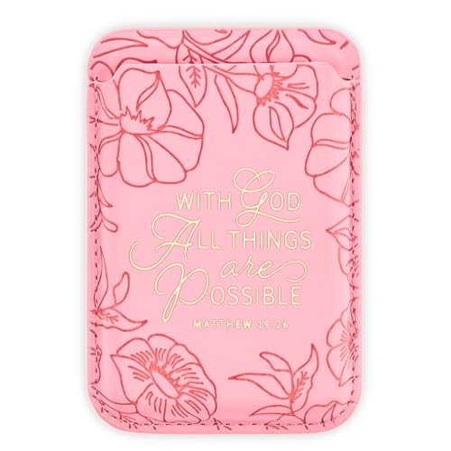 Christian Art Gifts Premium Vegan Leather Phone Wallet for Women: All Things are Possible Encouraging Bible Verse, MagSafe Compatible, Cash & Card Holder, Pink Floral Multicolor Floral, 3.8" x 2.5"