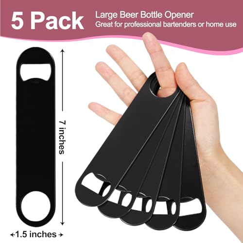 image for WEGAZ-5 Pack 7inch Black Stainless Steel Flat Beer Bottle Opener,Stain