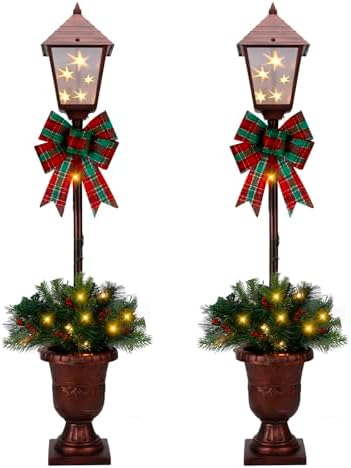 GREATDAY 2Pack 3.5-Foot Christmas Decorated Pre-Lit Lamp Post wit...