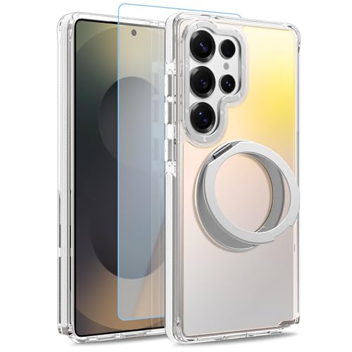 Image of Magnetic for Samsung Galaxy S25 Ultra Case with 360 Stand [Compatible with Magsafe] [Fluorescent Design] [1 Screen Protector] Slim Translucent Matte Case for Galaxy S25 Ultra 6.9 inch, White