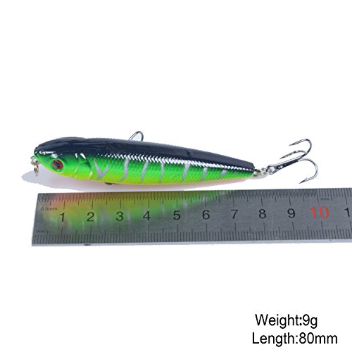 Kit C/ 5 Iscas Artificiais Superfície Stick Zarar 8cm 9 gramas 2 Garateias Tucunaré Dourado Black Ba