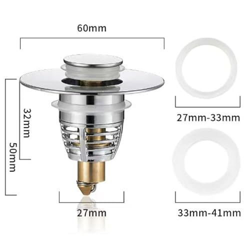 Stainless Steel Sink Cover for 1.06 to 1.61 Wide Tub Drains, Universal Odor Resistant with Silicone Gasket - M3-Q2DM-FTCY