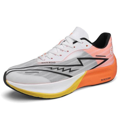 Sapatos de treino para homens e mulheres, sapatilhas desportivas, sapatos de corrida confortáveis, sapatos de corrida em fibra de carbono, antiderrapantes e respiráveis, leves, Laranja, 44 UE