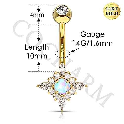 Cocharm 14K Gold Star Belly Rings 14G Diamond And Opal Solid Gold Belly Button Ring Barbell For Women #TOP1