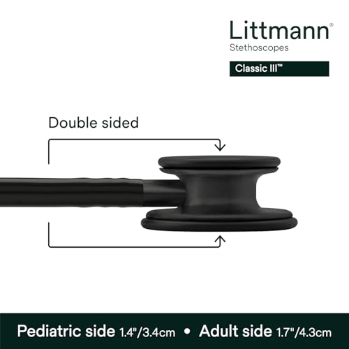 Image of 3M Littmann Classic III Monitoring Stethoscope, 5803, More Than 2X as Loud, Weighs Less, Stainless Steel Black-Finish Chestpiece, 27 inch Black Tube, Stem and Headset